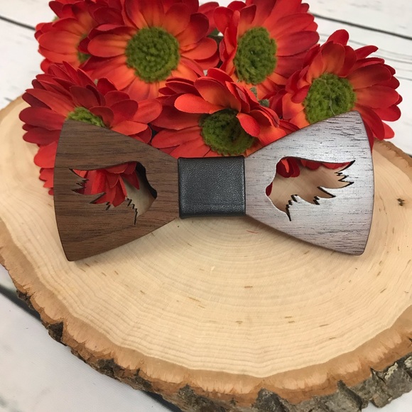 Hand Carved Angle Wings Wooden Butterfly Bow Tie - Picture 3 of 8